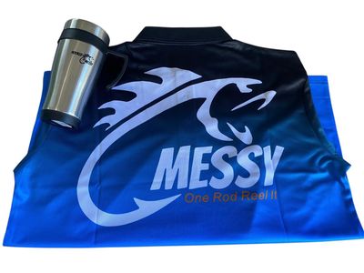 Hooked and Messy Long Sleeve Polo Shirt and Cup Combo