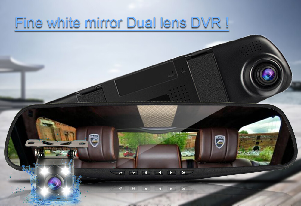 Cam Dual Len Rear View Mirror Auto Dashcam Recorder