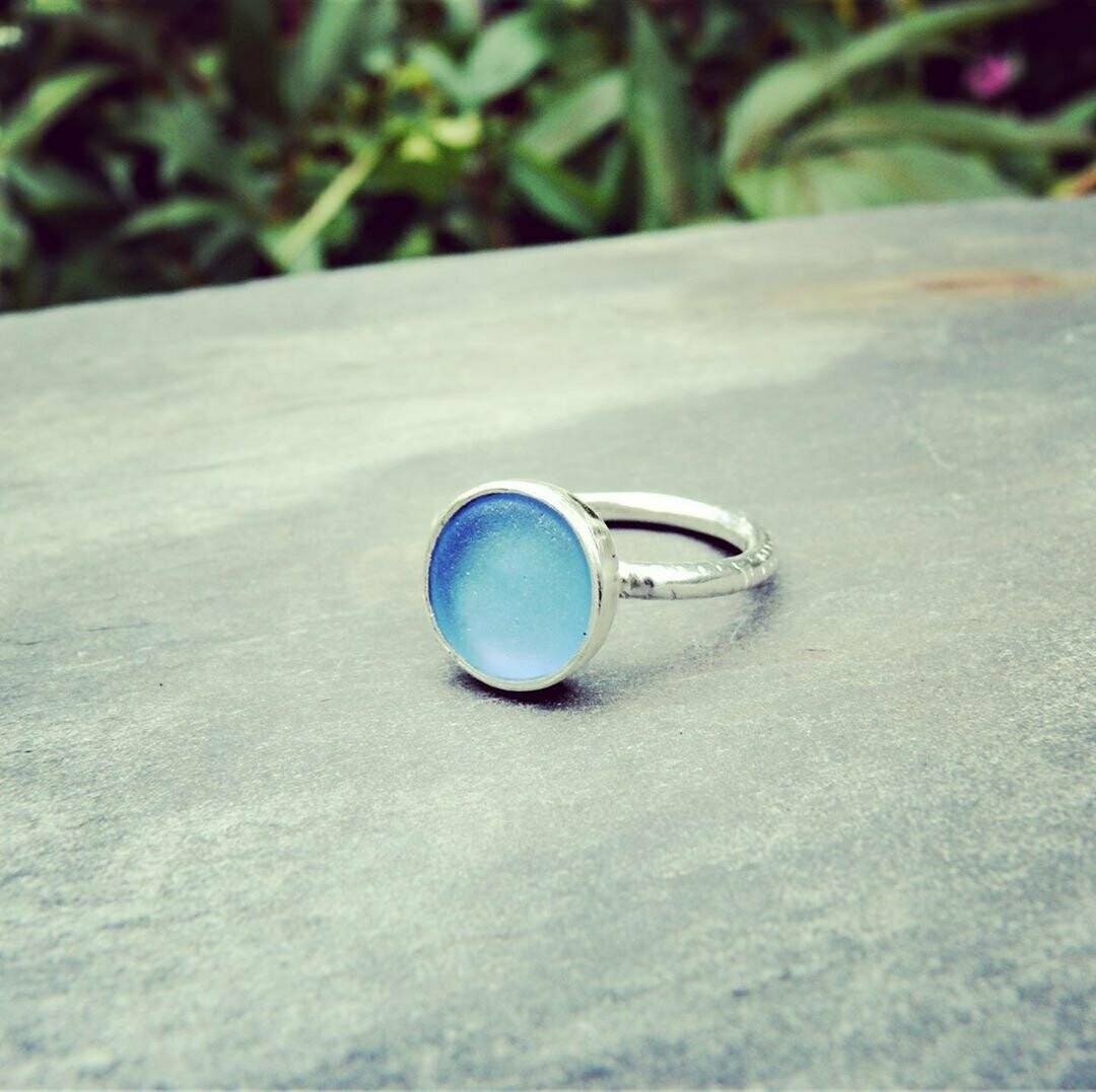 Blue sea glass on sale ring
