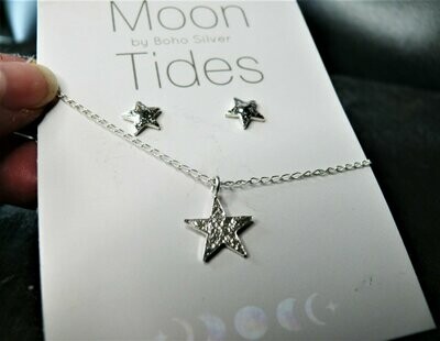 Textured Star Set - Necklace & Stud Earrings