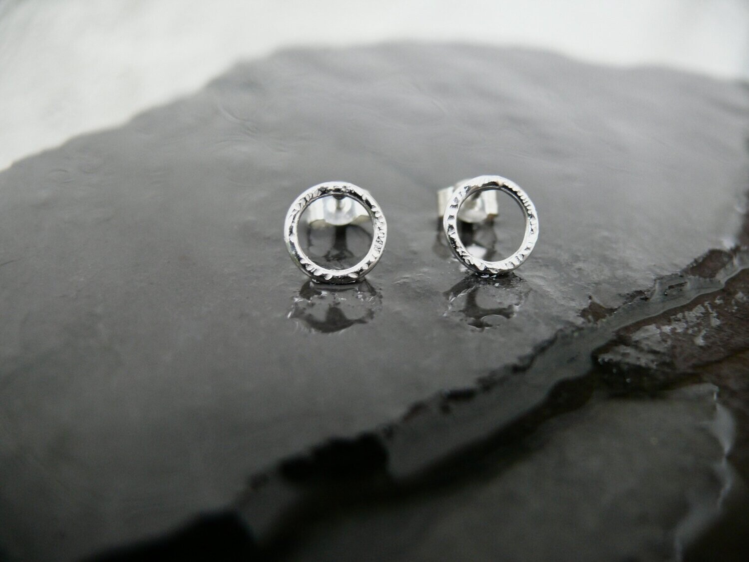 Textured Silver Circle Earrings