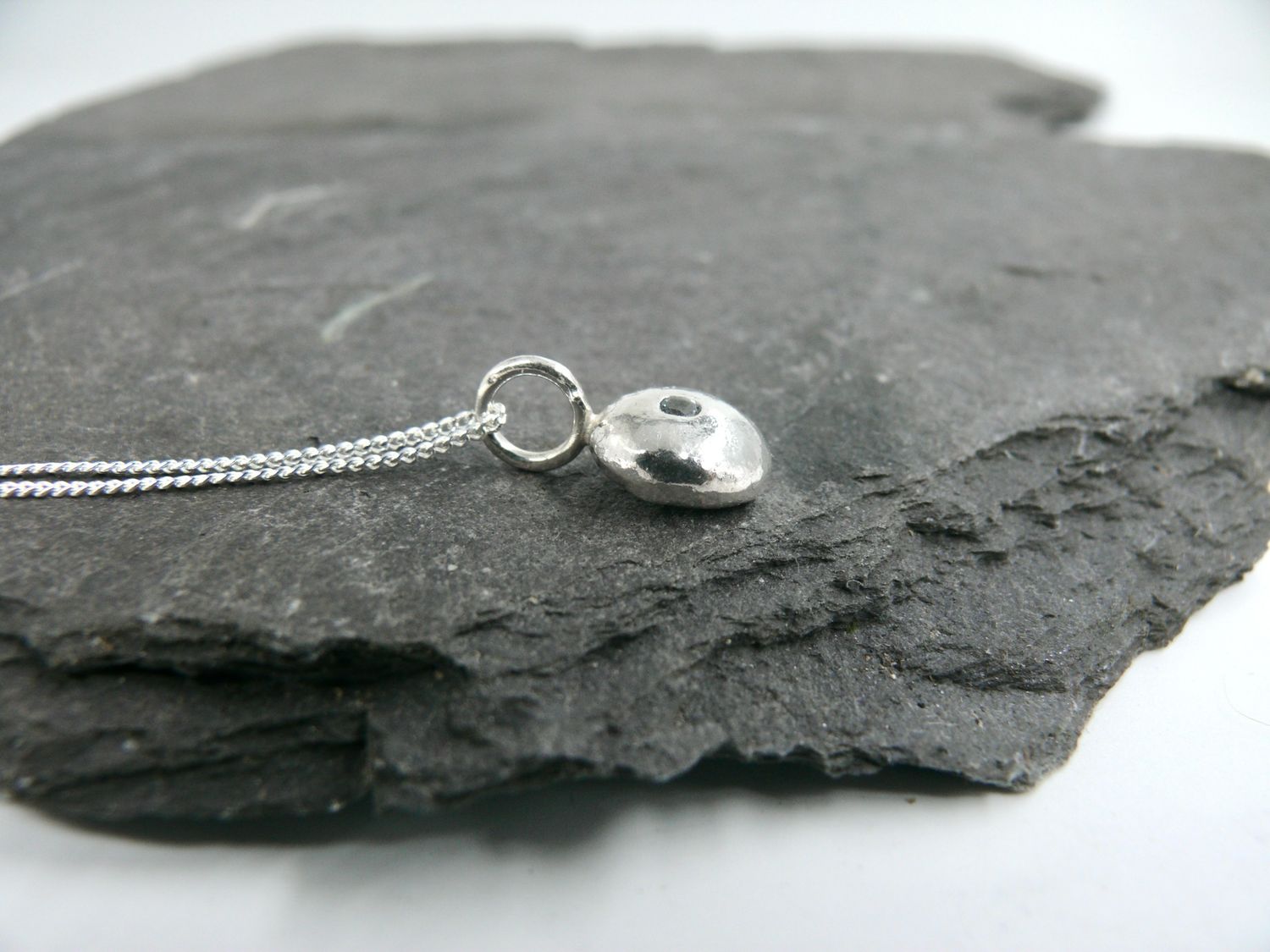 Aquamarine Silver Pebble Necklace