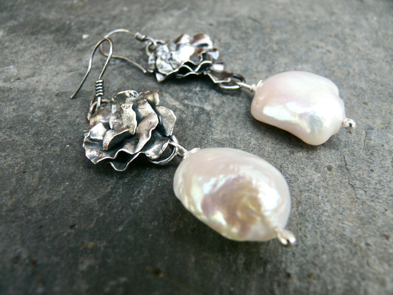Sea Storm Lichen Pearl Earrings