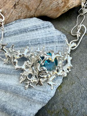 Selkie Enchantress | Sculptural Sapphire & Sterling Silver Statement Necklace