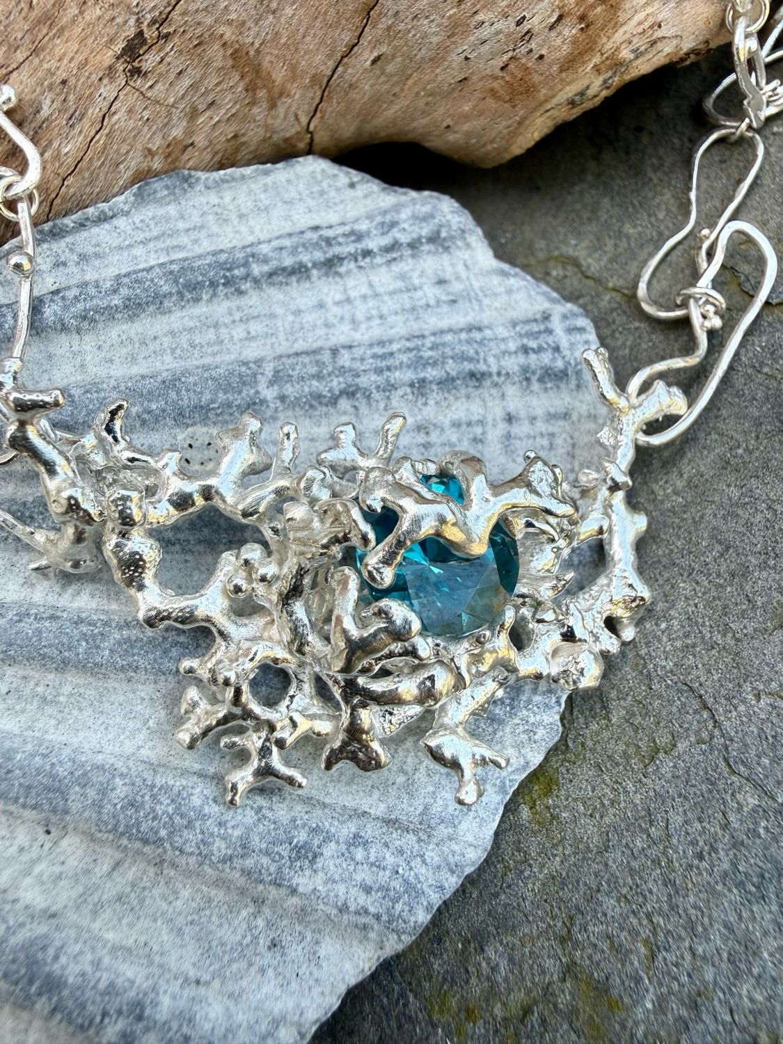 Selkie Enchantress | Sculptural Sapphire & Sterling Silver Statement Necklace