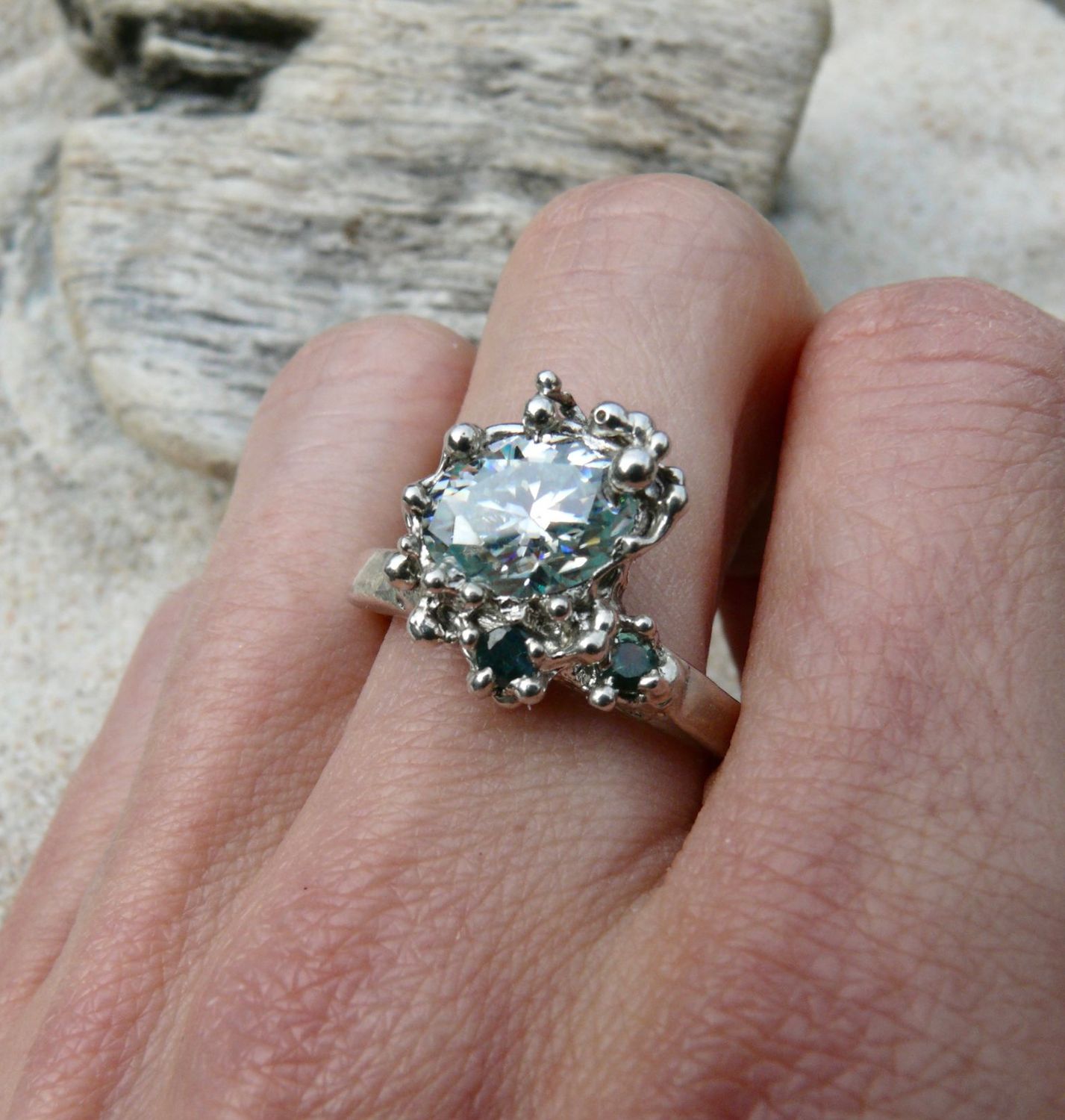 The Misty Isle One-of-a-Kind Moissanite & Blue Sapphire Ring in Argentium Silver The Misty Isle One-of-a-Kind Moissanite & Blue Sapphire Ring in Argentium Silver