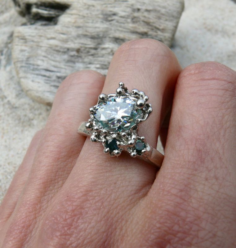 The Misty Isle One-of-a-Kind Moissanite & Blue Sapphire Ring in Argentium Silver