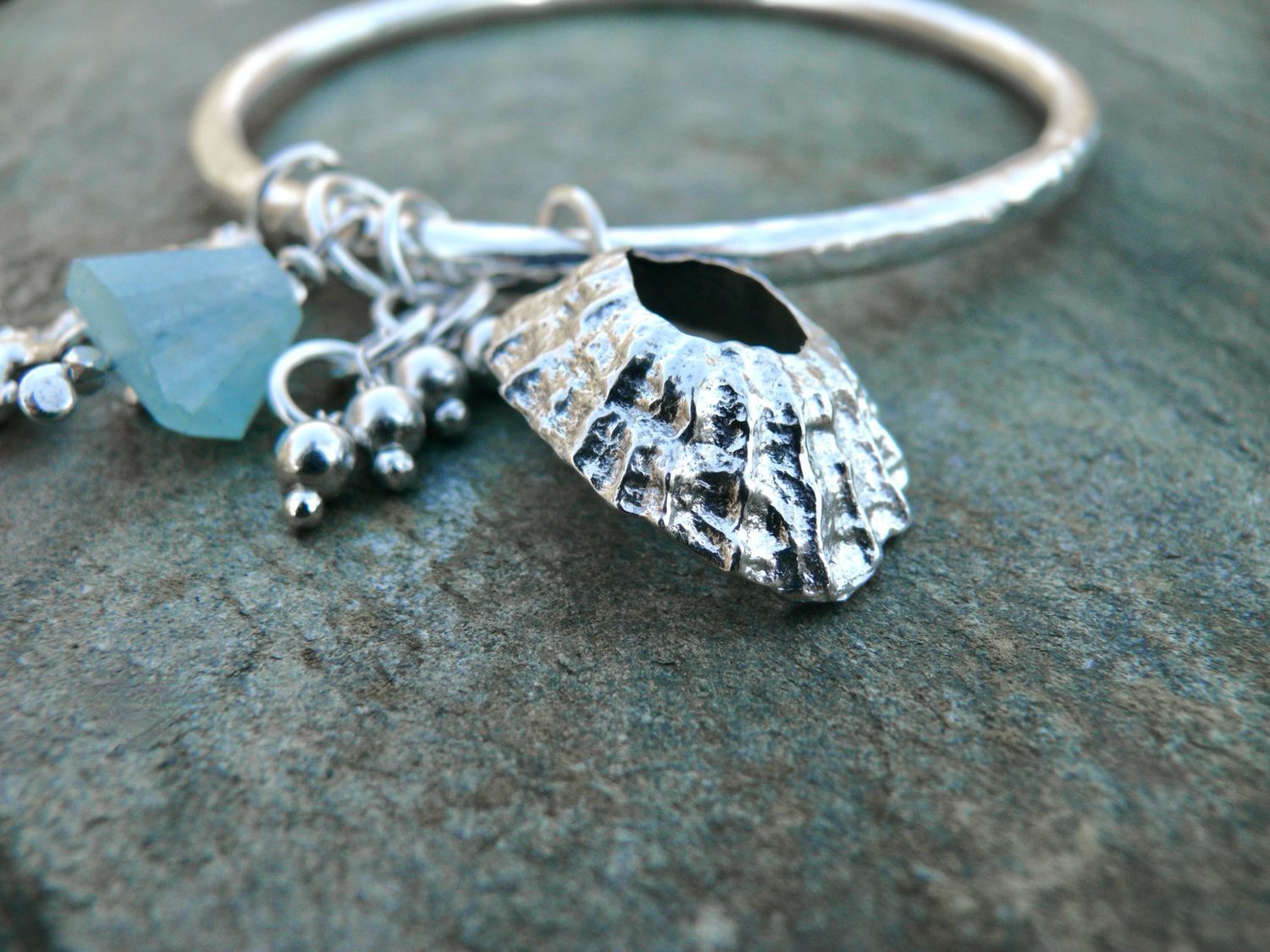 Silver Sands Bangle | Handmade Sterling Silver & Aquamarine Sea-Inspired Jewellery Silver Sands Bangle | Handmade Sterling Silver & Aquamarine Sea-Inspired Jewellery
