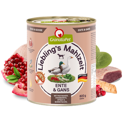 GranataPet Ente & Gans 800g, Nassfutter für Hunde