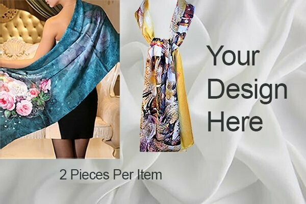 Silk Scarf on 14mm Silk Twill (*** The price is for 2 pieces ;     *** The  total  number of scarves will be double of the quantity that you place into the cart)