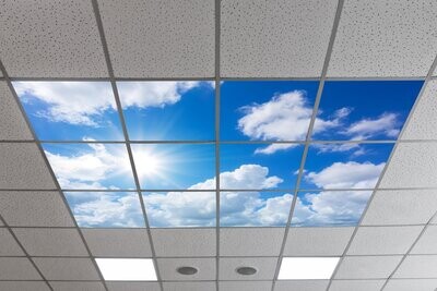 Sky Clouds LED Ceiling Light Panels SC6 - 600x600 - Blue Sky with Fluffy Cumulonimbus Stratus Clouds & Sun Rays