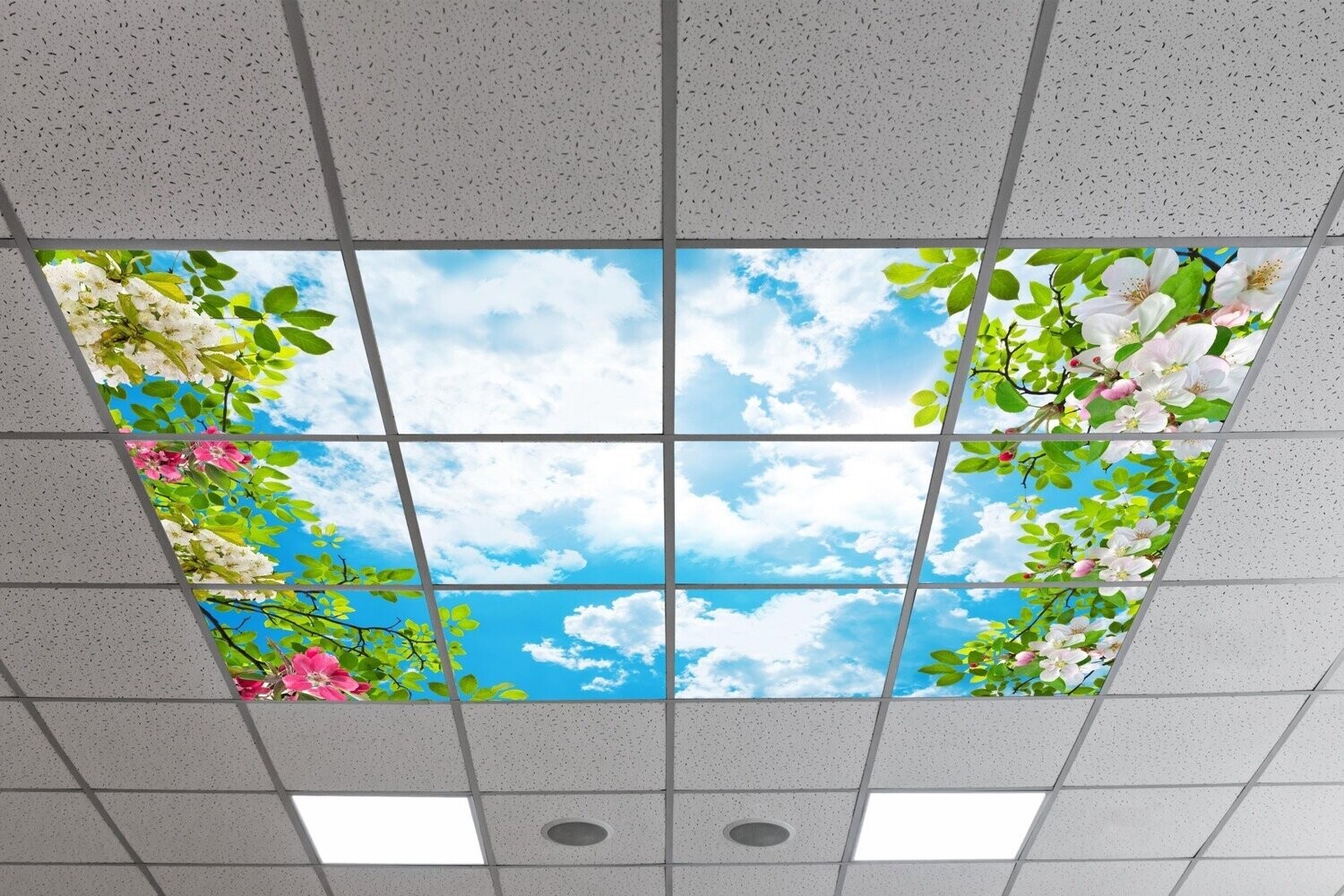 Sky Trees & Flowers LED Ceiling Panels STF3 - Cloudy Sky with Colourful Flowers