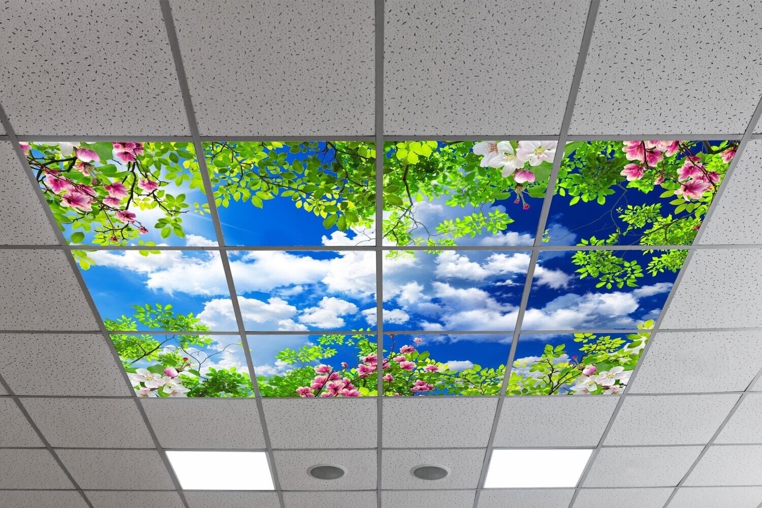 Sky Trees & Flowers LED Ceiling Panels STF2 - Cloudy Sky with Colourful Flowers
