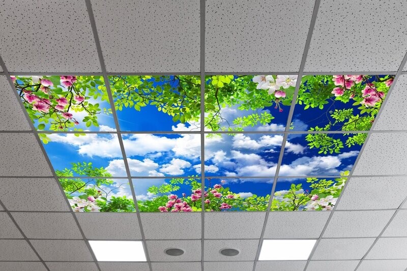 Sky Trees & Flowers LED Ceiling Panels STF2 - Cloudy Sky with Colourful Flowers