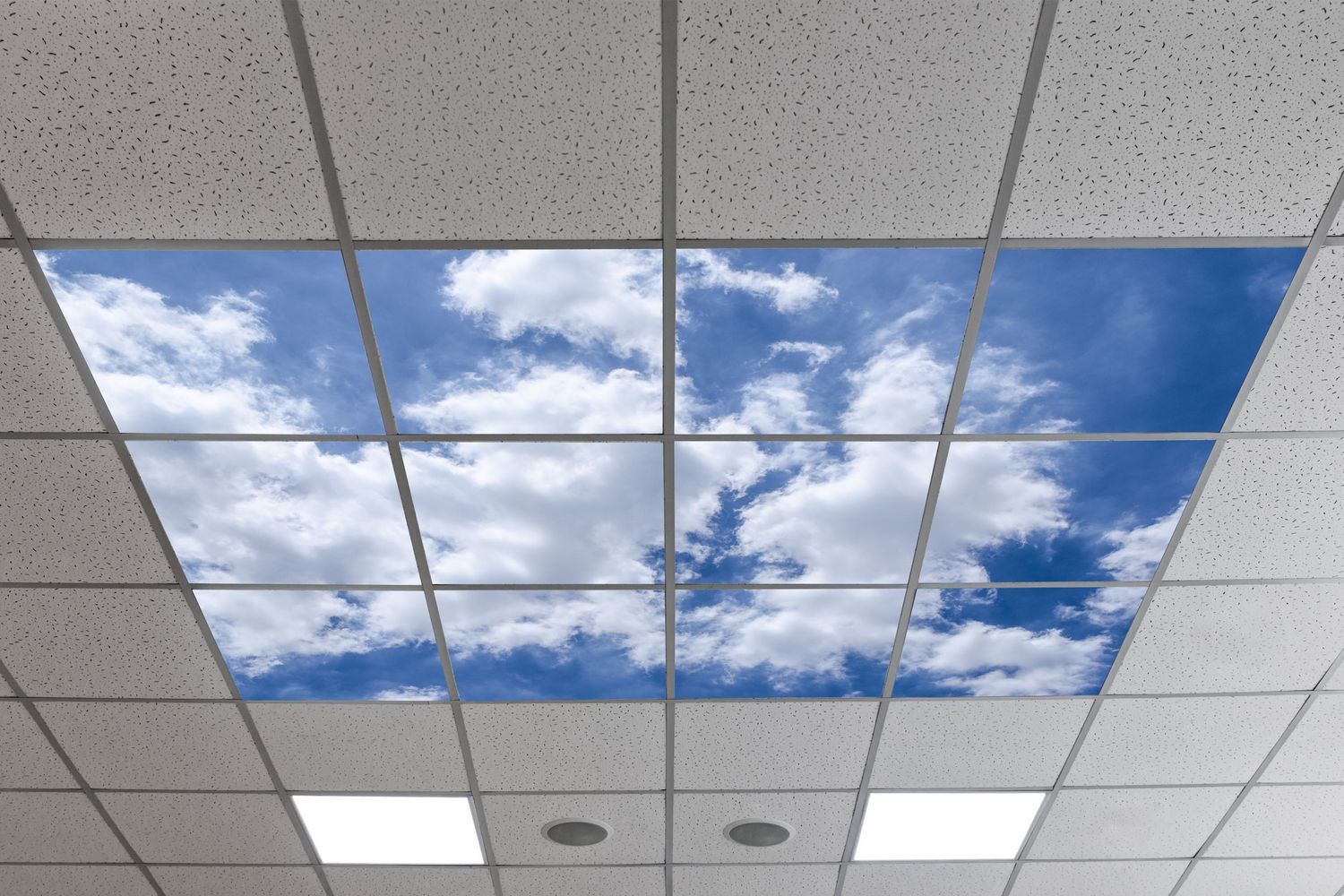 Sky Clouds LED Ceiling Light Panels SC4 - 600x600 - Blue Sky with Fluffy Cumulus Clouds