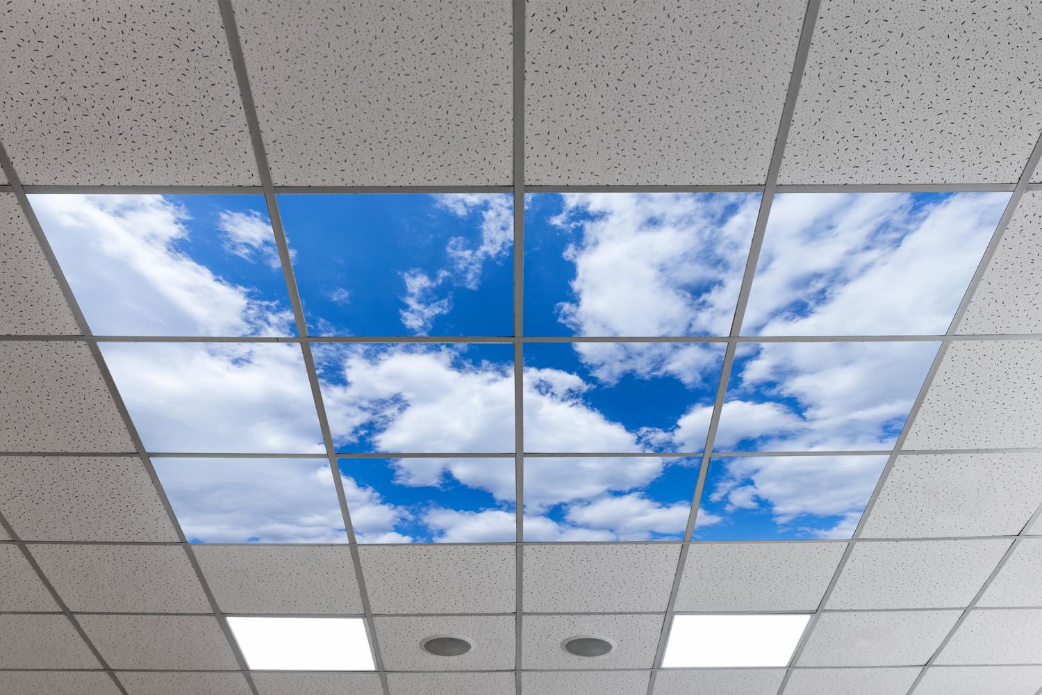 Sky Clouds LED Ceiling Light Panels SC7 - 600x600 - Blue Sky with Fluffy Cumulus Clouds