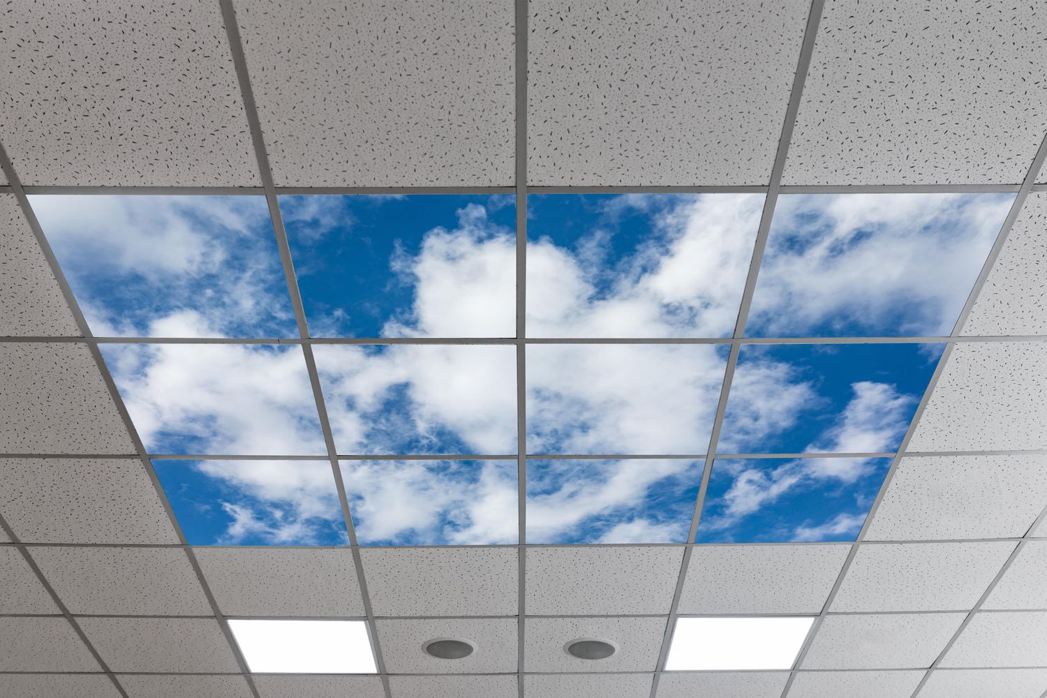 Sky Clouds LED Ceiling Light Panels SC8 - 600x600 - Blue Sky with Cumulus Clouds