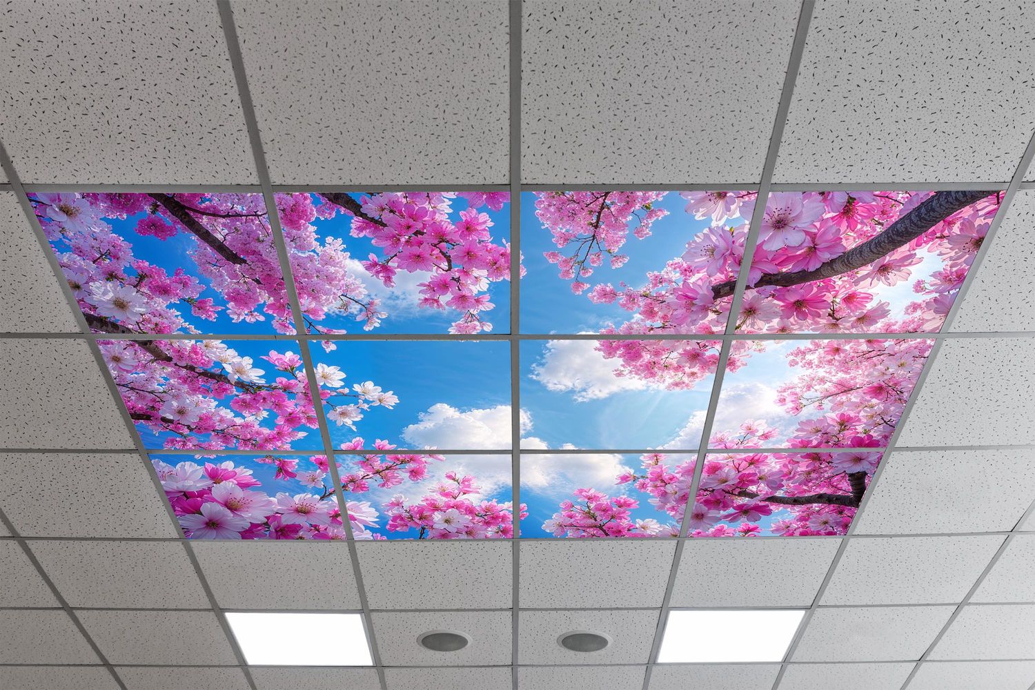 Sky Trees Flowers LED Ceiling Light Panels - Cherry Blossom Sky - 600x600