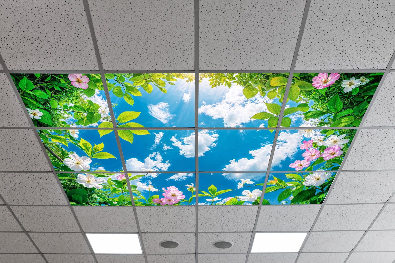 Sky Trees Flowers LED Ceiling Light Panels - Floral Canopy Sky View - 600x600