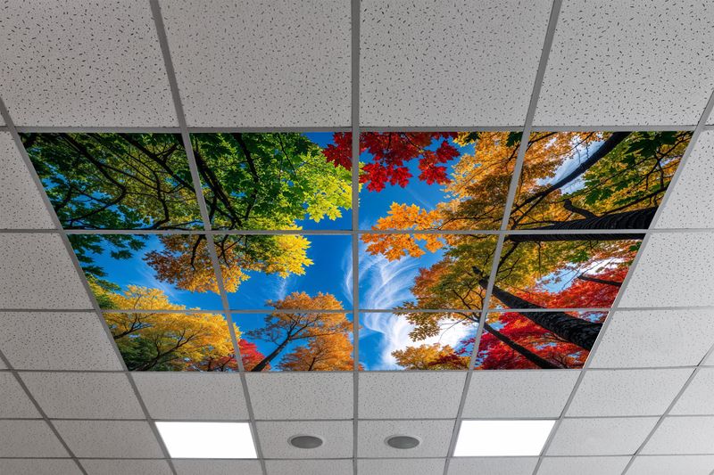 Sky Trees Flowers LED Ceiling Light Panels - Autumn Canopy Sky View - 600x600