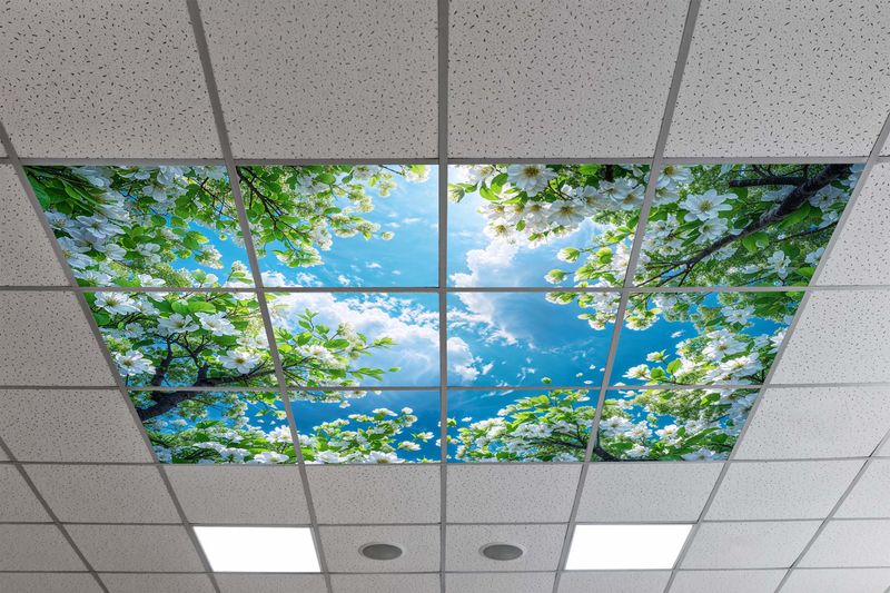 Sky Trees Flowers LED Ceiling Light Panels - White Blossom Canopy - 600x600