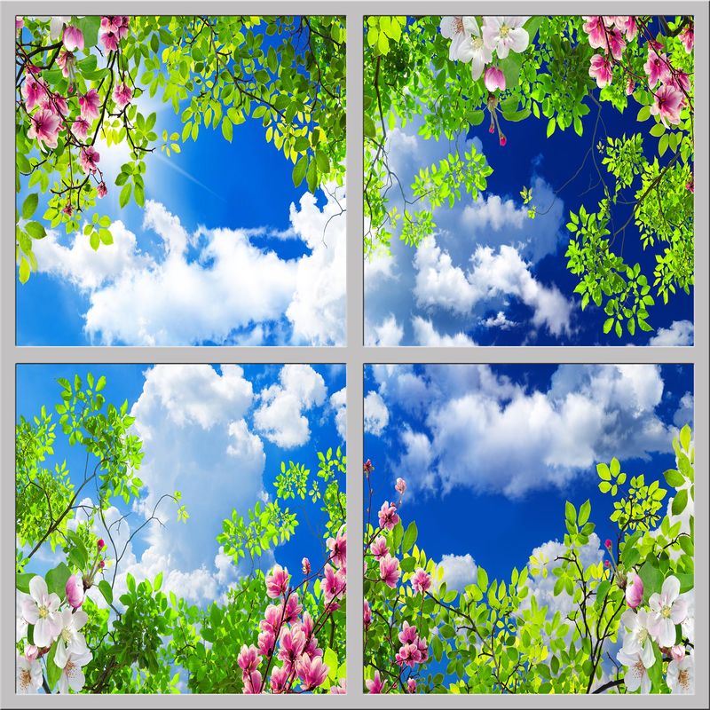Sky Trees Flowers LED Ceiling Light Panels - Blossoms and Blue Sky - 600x600