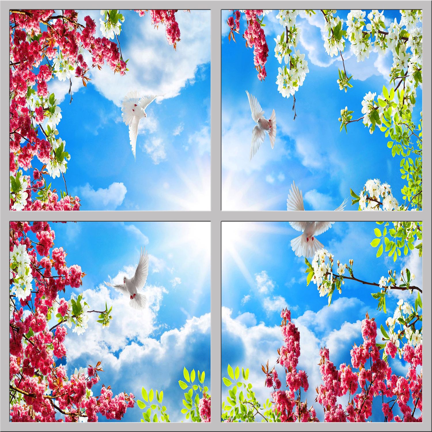 Sky Trees Flowers LED Ceiling Light Panels - Blossom Sky with Doves - 600x600 Sky Trees Flowers LED Ceiling Light Panels - Blossom Sky with Doves - 600x600