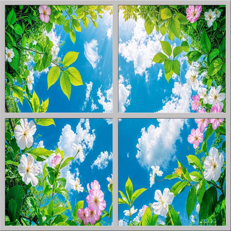 Sky Trees Flowers LED Ceiling Light Panels - Floral Canopy Sky View - 600x600