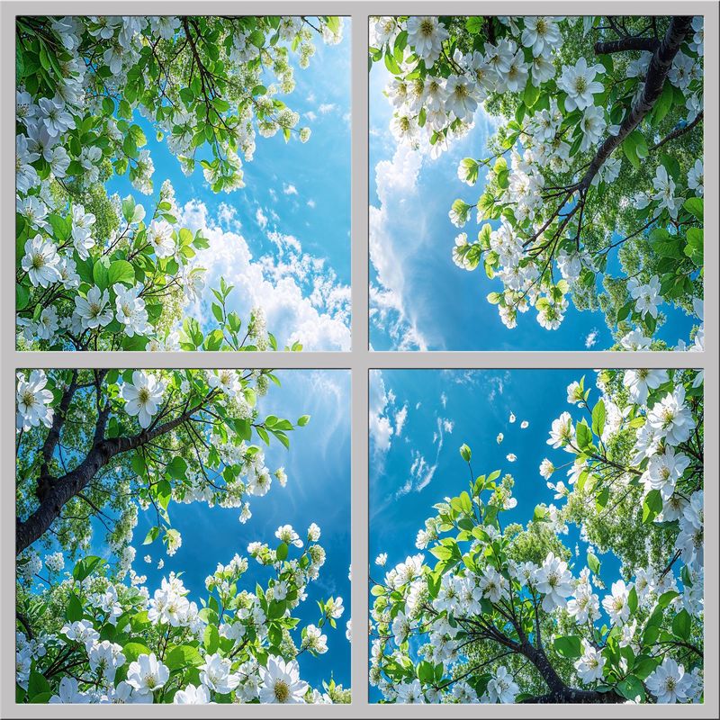 Sky Trees Flowers LED Ceiling Light Panels - White Blossom Canopy - 600x600