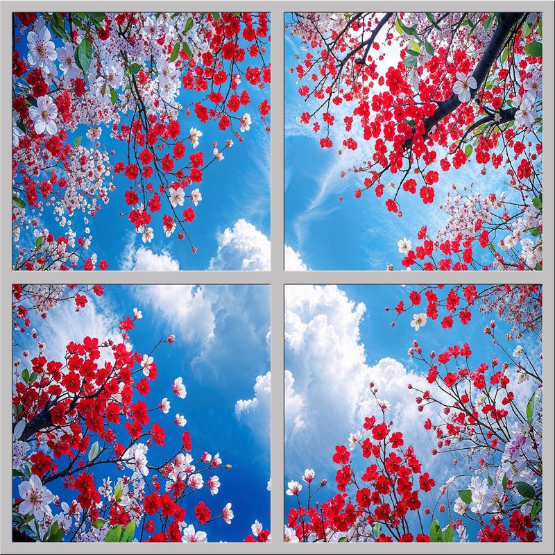 Sky Trees Flowers LED Ceiling Light Panels - Red and White Blossom Canopy - 600x600