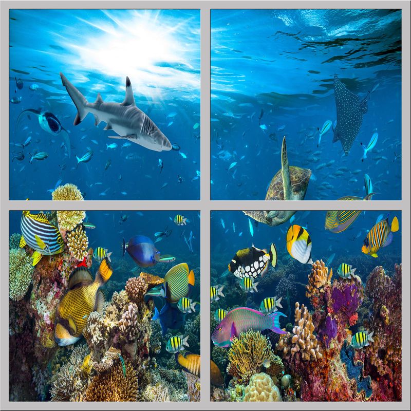Underwater LED Ceiling Light Panels - Ocean Reef with Sharks and Sea Turtle - 600x600