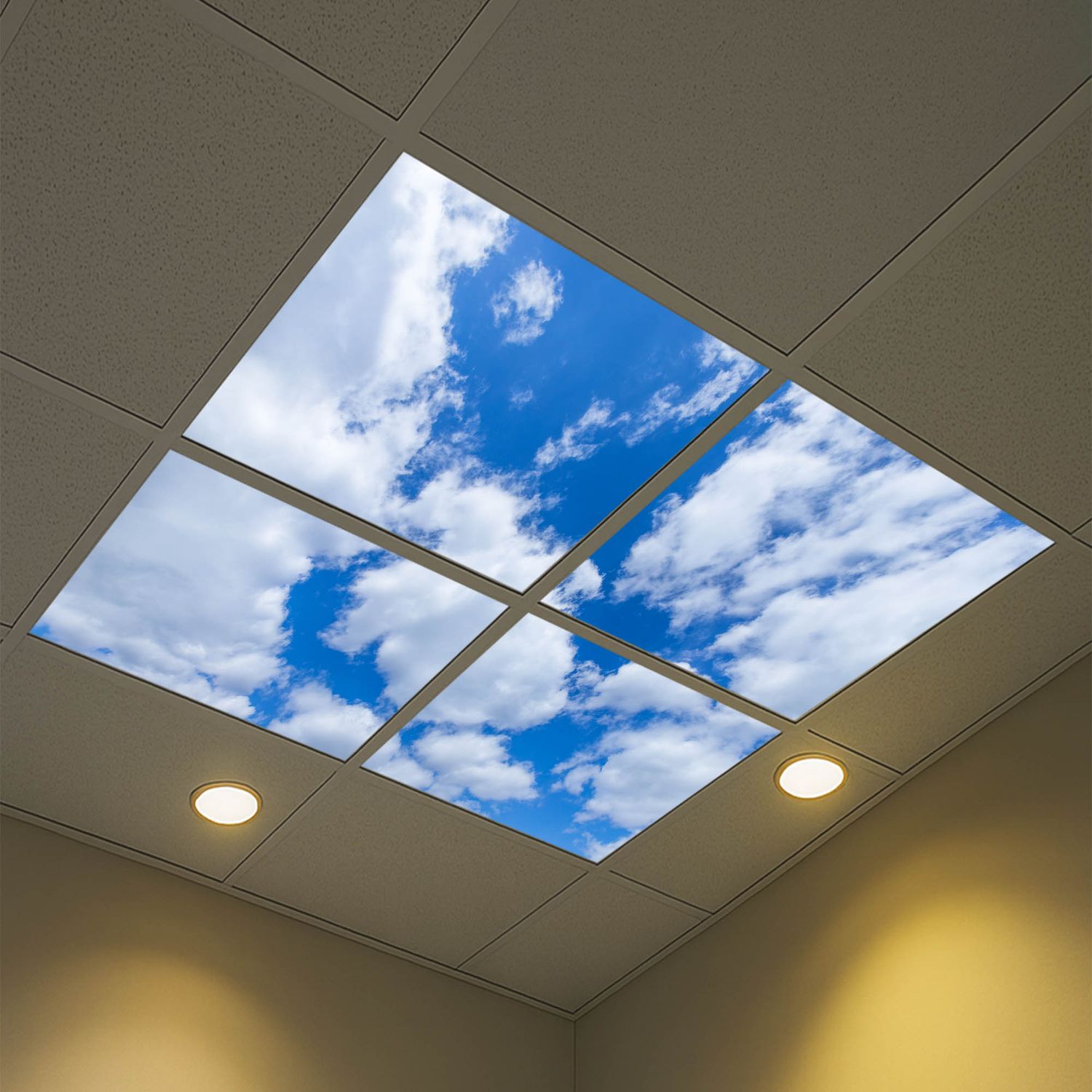 Sky Clouds LED Ceiling Light Panels - Blue Sky with Scattered Clouds - 600x600 Sky Clouds LED Ceiling Light Panels - Blue Sky with Scattered Clouds - 600x600