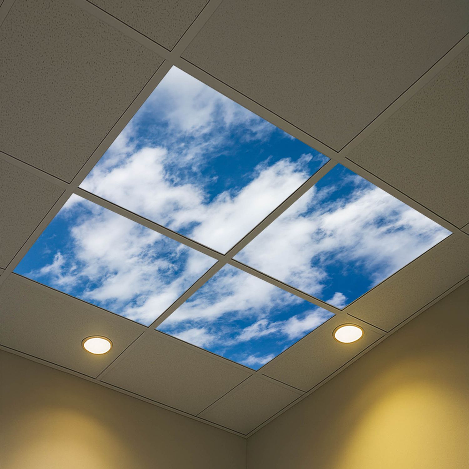 Sky Clouds LED Ceiling Light Panels - Blue Sky with Soft Cloud Design - 600x600