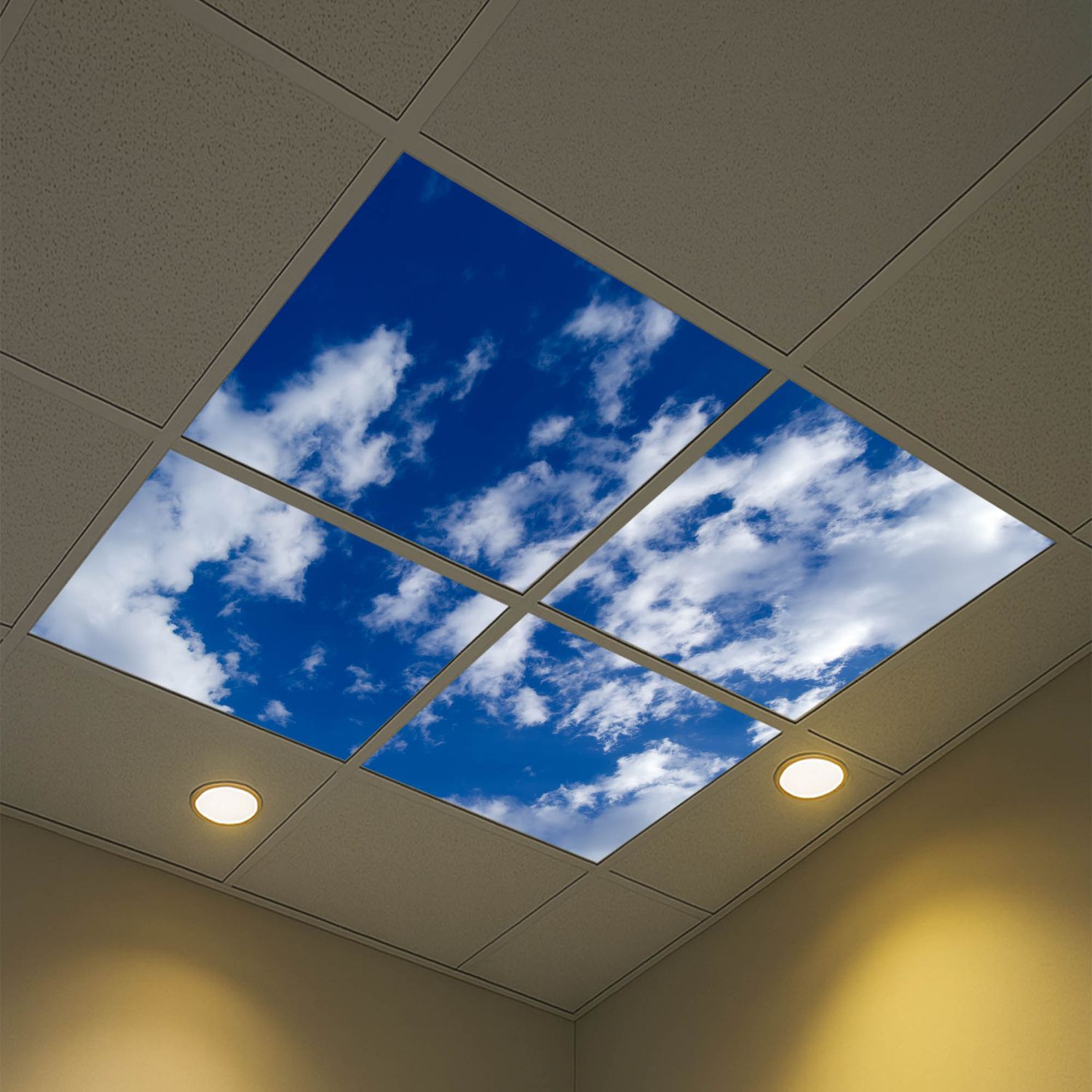 Sky Clouds LED Ceiling Light Panels - Deep Blue Sky with Scattered Clouds - 600x600 Sky Clouds LED Ceiling Light Panels - Deep Blue Sky with Scattered Clouds - 600x600