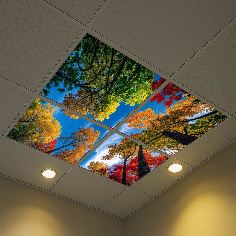Sky Trees Flowers LED Ceiling Light Panels - Autumn Canopy Sky View - 600x600