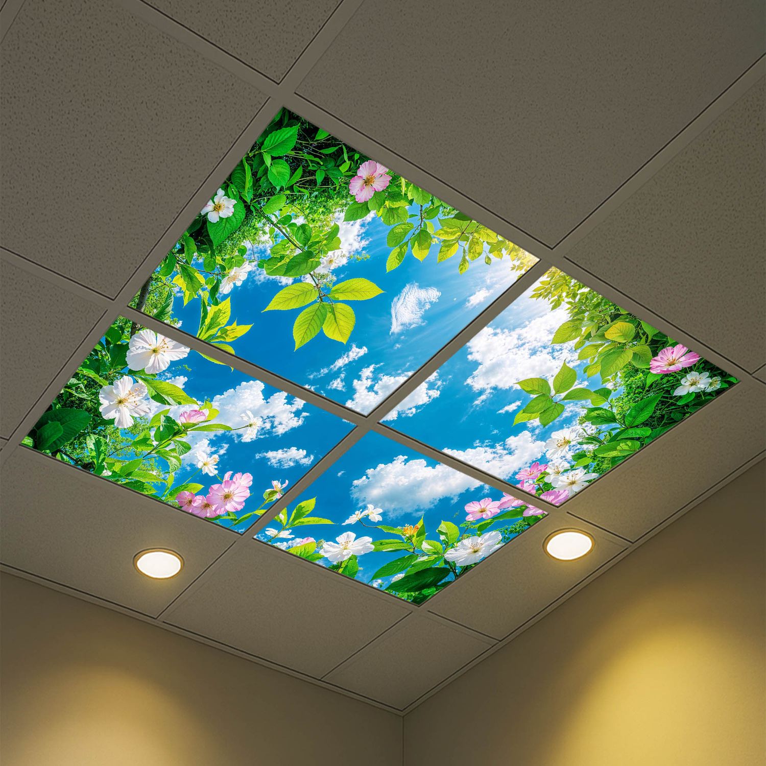 Sky Trees Flowers LED Ceiling Light Panels - Floral Canopy Sky View - 600x600 Sky Trees Flowers LED Ceiling Light Panels - Floral Canopy Sky View - 600x600