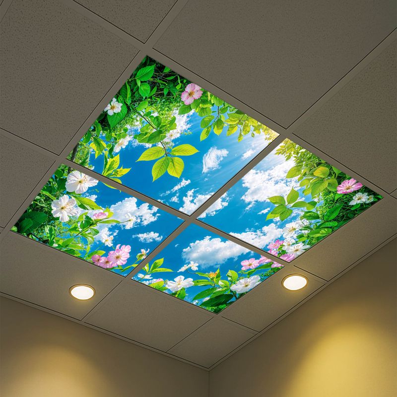 Sky Trees Flowers LED Ceiling Light Panels - Floral Canopy Sky View - 600x600