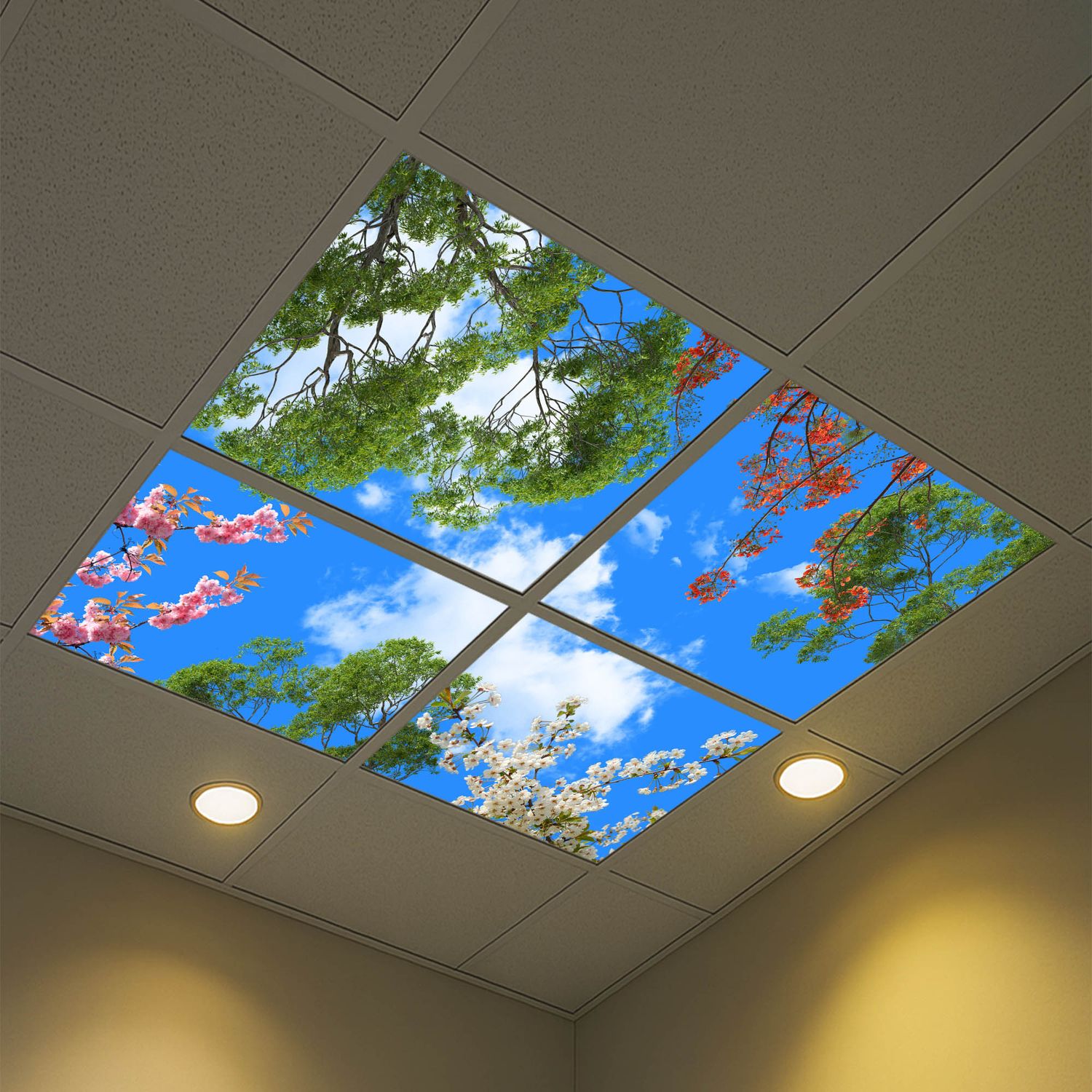 Sky Trees Flowers LED Ceiling Light Panels - Spring Blossom Canopy - 600x600 Sky Trees Flowers LED Ceiling Light Panels - Spring Blossom Canopy - 600x600