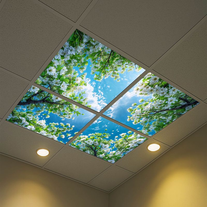 Sky Trees Flowers LED Ceiling Light Panels - White Blossom Canopy - 600x600