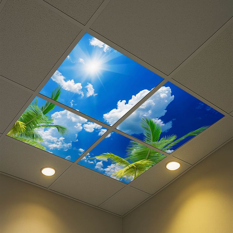 Sky Tropical Trees LED Ceiling Light Panels - Sunny Palms - 600x600