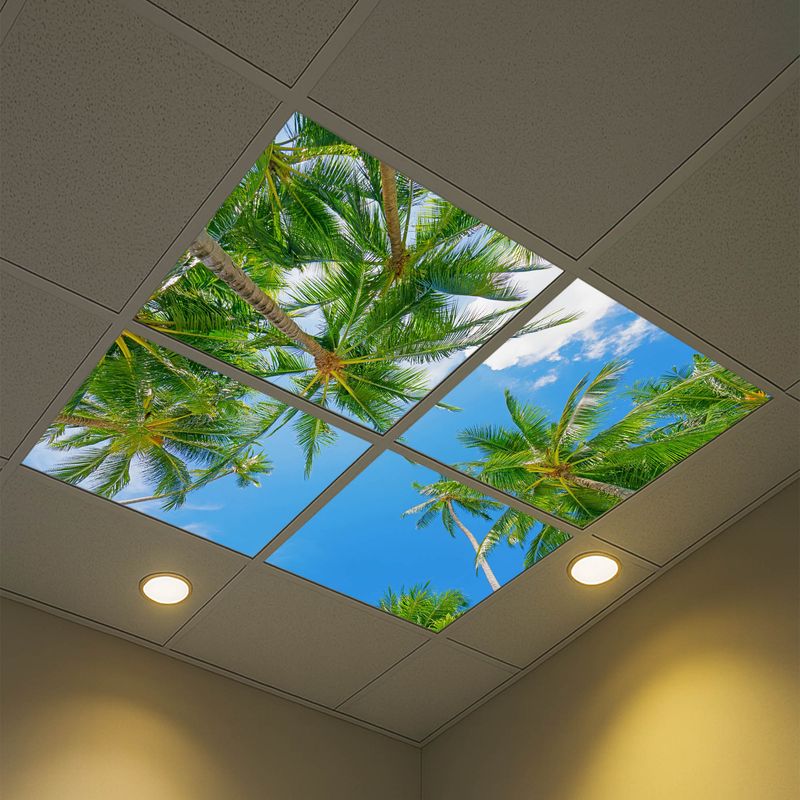 Sky Tropical Trees LED Ceiling Light Panels - Coconut Palms - 600x600