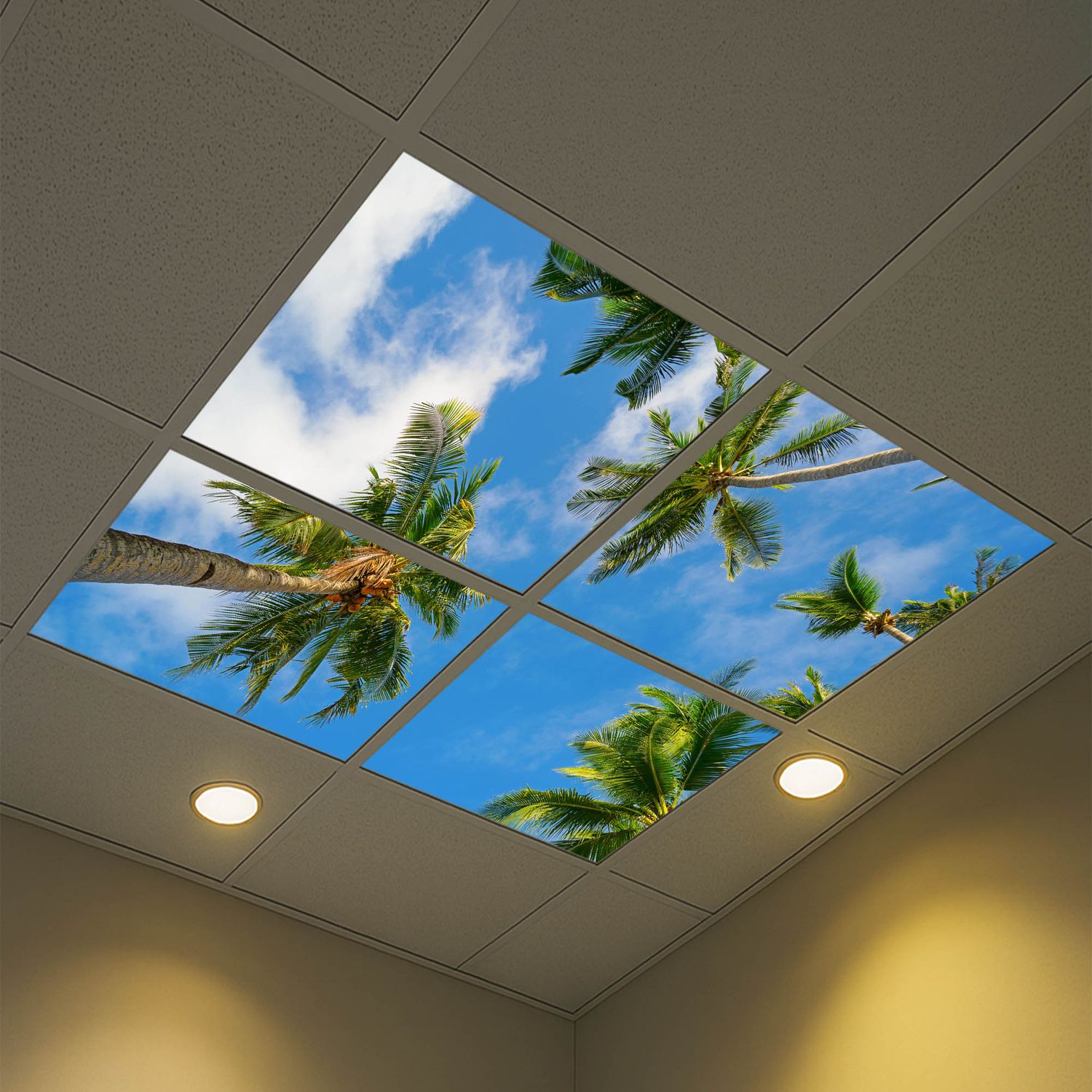 Sky Tropical Trees LED Ceiling Light Panels - Palm View - 600x600