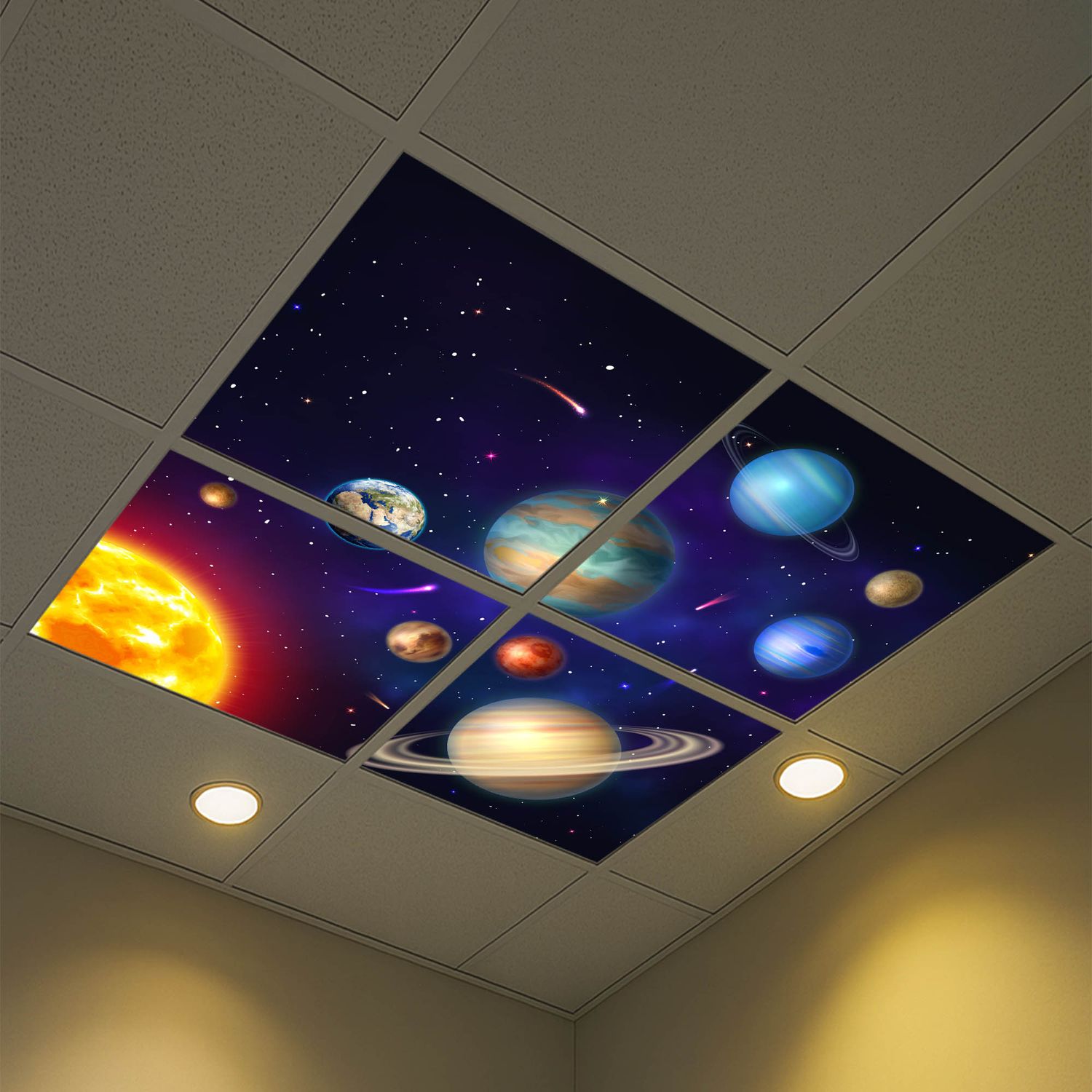 Space LED Ceiling Light Panels - Solar System Planets - 600x600 Space LED Ceiling Light Panels - Solar System Planets - 600x600