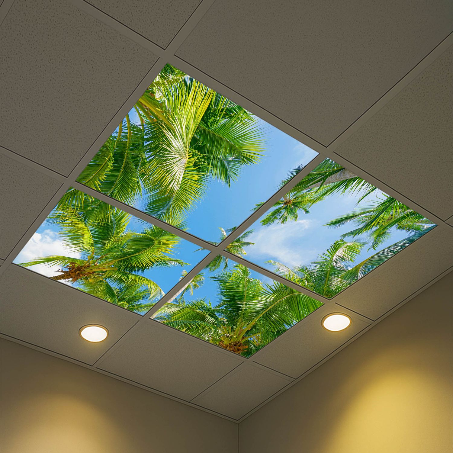 Sky Tropical Trees LED Ceiling Light Panels - Palm Canopy - 600x600 Sky Tropical Trees LED Ceiling Light Panels - Palm Canopy - 600x600