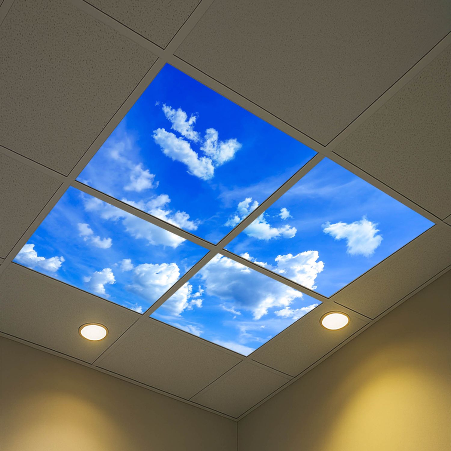 Sky Clouds LED Ceiling Light Panels - Vivid Blue Sky with Fluffy White Clouds - 600x600 Sky Clouds LED Ceiling Light Panels - Vivid Blue Sky with Fluffy White Clouds - 600x600
