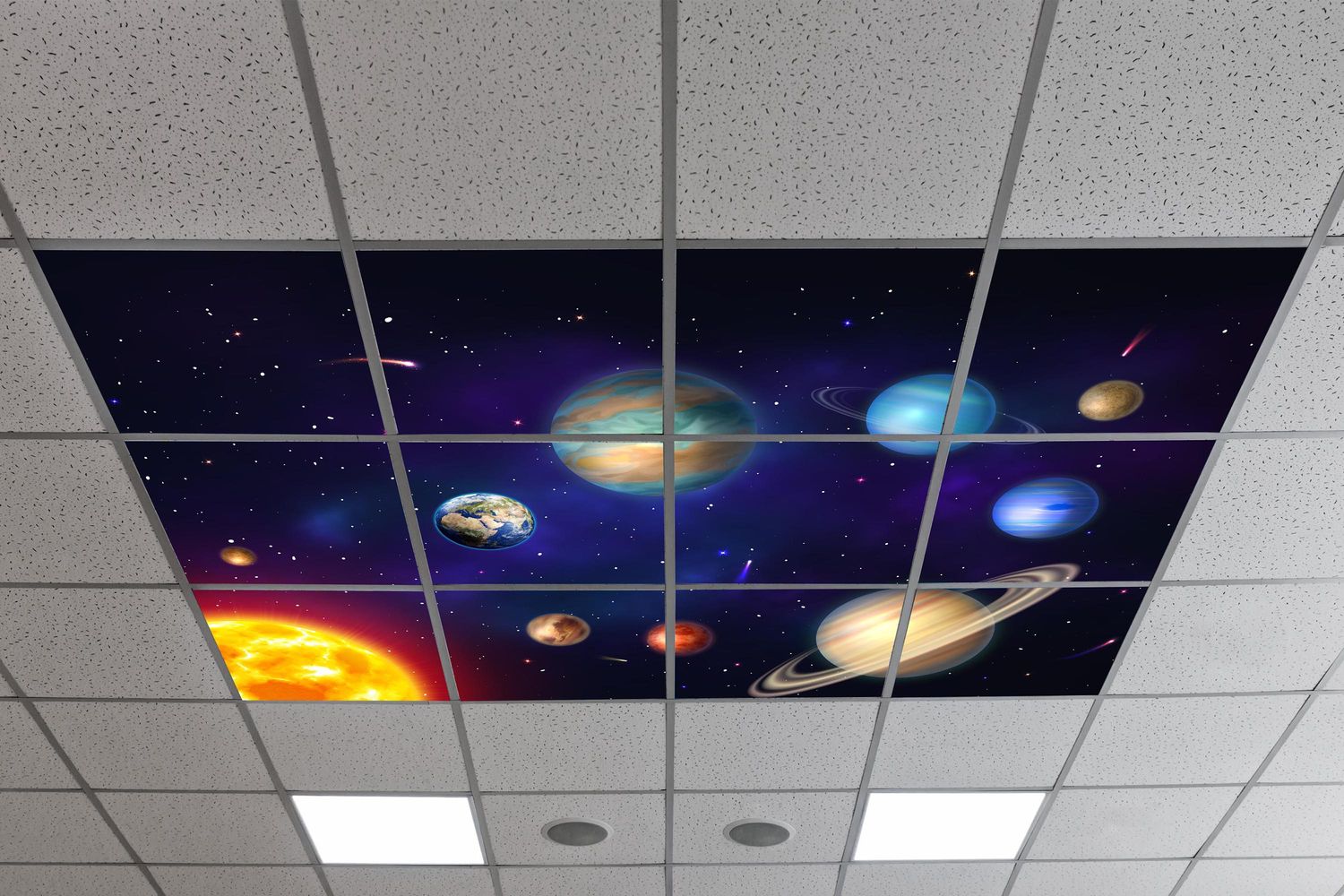 Space LED Ceiling Light Panels - Solar System Planets - 600x600 Space LED Ceiling Light Panels - Solar System Planets - 600x600
