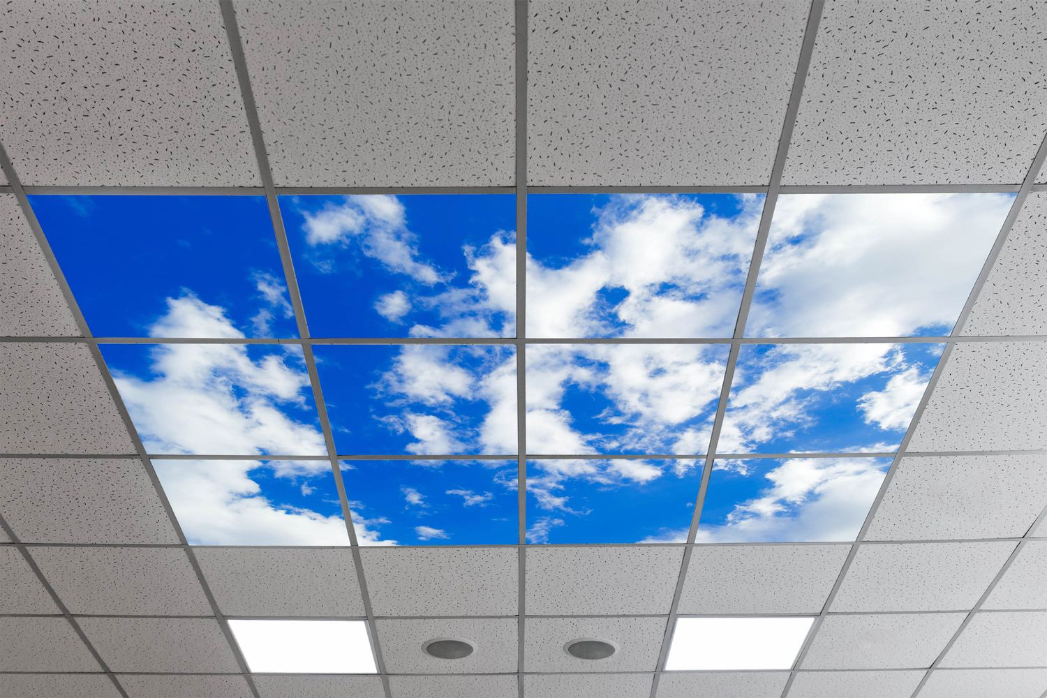 Sky Clouds LED Ceiling Light Panels - Deep Blue Sky with Scattered Clouds - 600x600 Sky Clouds LED Ceiling Light Panels - Deep Blue Sky with Scattered Clouds - 600x600