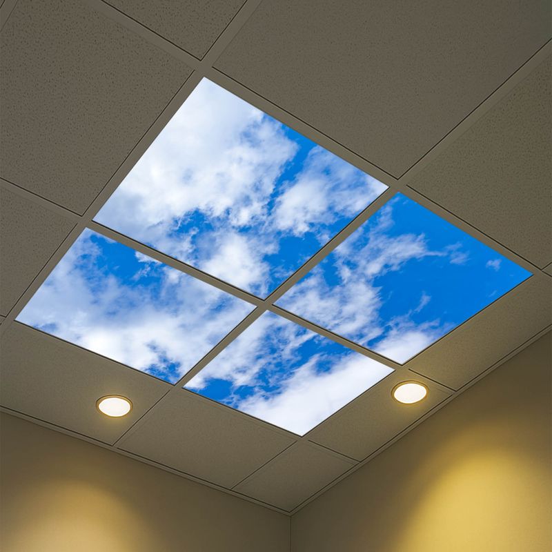 Sky Clouds LED Ceiling Light Panels - Bright Blue Sky with Scattered Clouds - 600x600