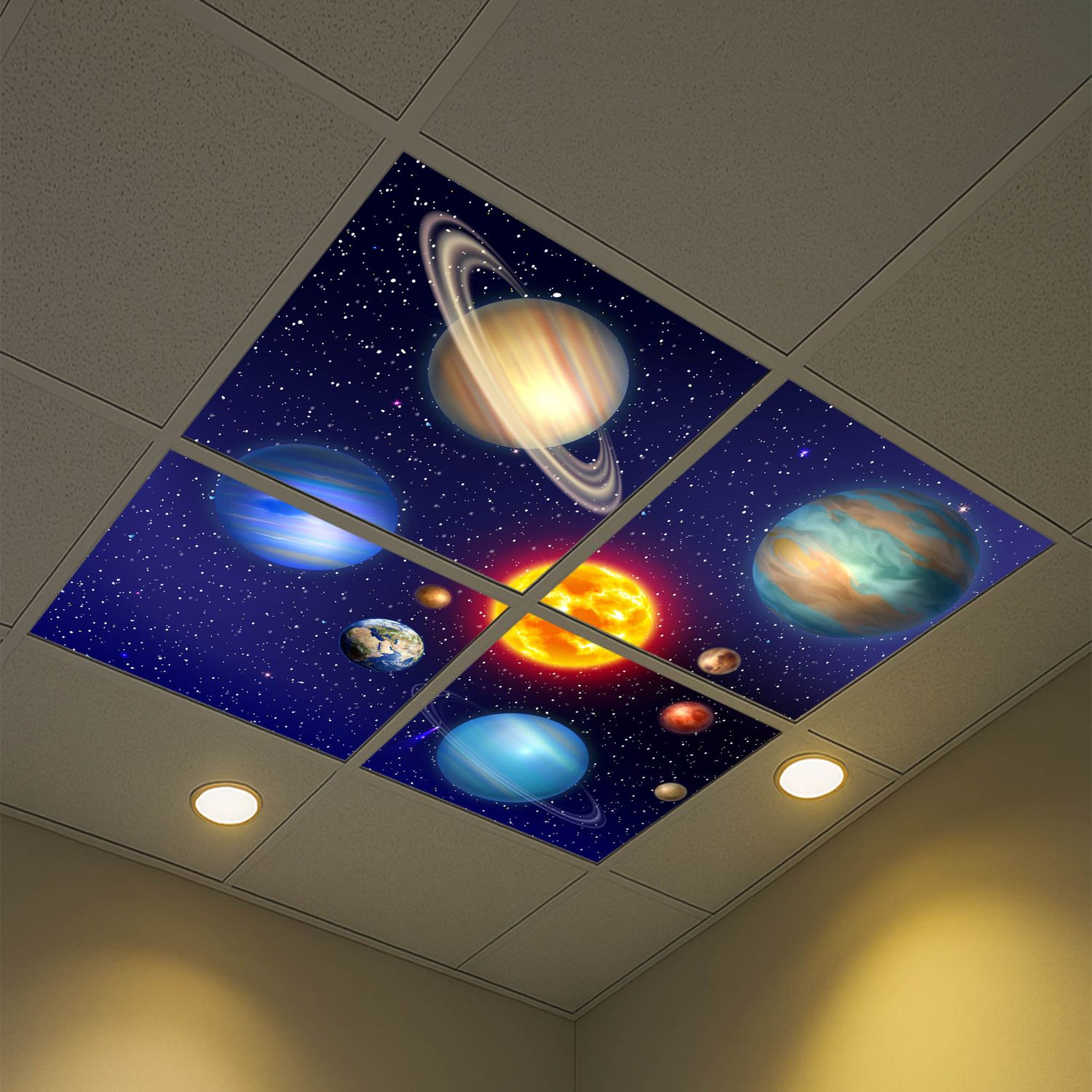Space LED Ceiling Light Panels - Galaxy Solar System - 600x600