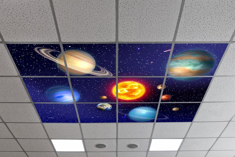 Space LED Ceiling Light Panels - Galaxy Solar System - 600x600